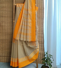 Load image into Gallery viewer, Beige N Golden Yellow Nakshi Border Handloom Cotton Saree-Body N Pallu