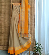 Load image into Gallery viewer, Beige N Golden Yellow Nakshi Border Handloom Cotton Saree-Body