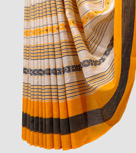 Load image into Gallery viewer, Beige With Black N Turmeric Yellow Dhonekhali Cotton Saree-Border