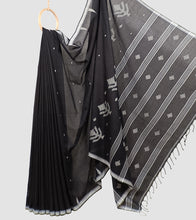 Load image into Gallery viewer, Black Handloom Cotton Jamdani Saree-Body