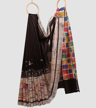 Load image into Gallery viewer, Black Multicolour Batik Check Silk Saree-Body