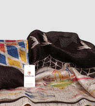 Load image into Gallery viewer, Black Multicolour Batik Check Silk Saree-Detail