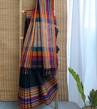 Load image into Gallery viewer, Black Multicolour Border N Jute Ghicha Pallu Handloom Cotton Saree-Body N Pallu