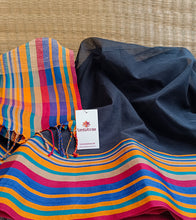 Load image into Gallery viewer, Black Multicolour Border N Jute Ghicha Pallu Handloom Cotton Saree-Detail