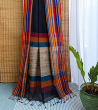 Load image into Gallery viewer, Black Multicolour Border N Jute Ghicha Pallu Handloom Cotton Saree-Pallu