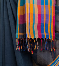 Load image into Gallery viewer, Black Multicolour Border N Jute Ghicha Pallu Handloom Cotton Saree-Tassel