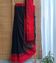 Load image into Gallery viewer, Black N Crimson Red Nakshi Border Handloom Cotton Saree-Body