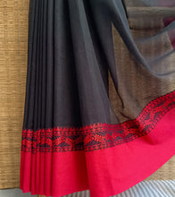 Load image into Gallery viewer, Black N Crimson Red Nakshi Border Handloom Cotton Saree-Border