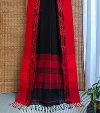 Load image into Gallery viewer, Black N Crimson Red Nakshi Border Handloom Cotton Saree-Pallu