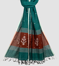 Load image into Gallery viewer, Bottle Green N Burnt Umber Cotton Jamdani Stole-Pic1