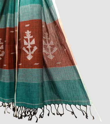 Load image into Gallery viewer, Bottle Green N Burnt Umber Cotton Jamdani Stole-Pic2