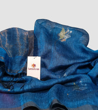 Load image into Gallery viewer, Cobalt Blue Linen Tulip Zari Jamdani Saree-Detail