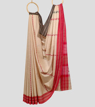 Load image into Gallery viewer, Cream With Red N Black Begumpuri Cotton Saree-Body