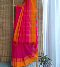 Load image into Gallery viewer, Fuchsia Pink N Orange Nakshi Border Handloom Cotton Saree-Body N Pallu