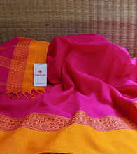 Load image into Gallery viewer, Fuchsia Pink N Orange Nakshi Border Handloom Cotton Saree-Detail
