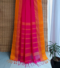 Load image into Gallery viewer, Fuchsia Pink N Orange Nakshi Border Handloom Cotton Saree-Pallu