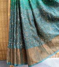 Load image into Gallery viewer, Green Ombre Hand Batik Kalamkari Zari Check Tussar Silk Saree-Border