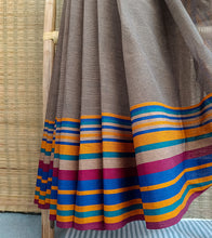 Load image into Gallery viewer, Grey Multicolour Border N Jute Ghicha Pallu Handloom Cotton Saree-Border