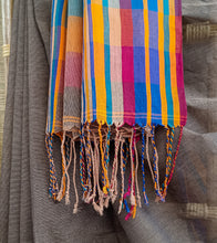 Load image into Gallery viewer, Grey Multicolour Border N Jute Ghicha Pallu Handloom Cotton Saree-Tassel