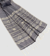 Load image into Gallery viewer, Grey N White Elephant Motif Cotton Jamdani Stole-Pic3