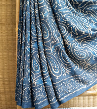 Load image into Gallery viewer, Indigo Kashish Hand Block Print Tussar Silk Saree-Border