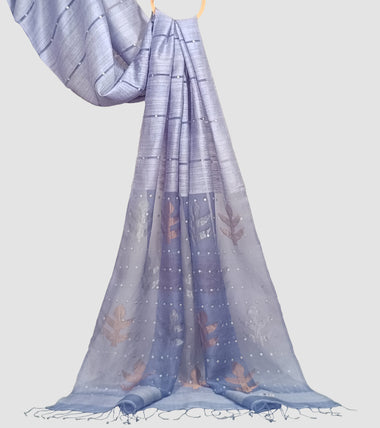 Load image into Gallery viewer, Lavender Matka Muslin Silk Shell Sequin Zari Jamdani Saree-Pallu