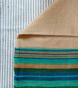 Light Beige Multi Blue Border N Jute Ghicha Pallu Handloom Cotton Saree-Blouse Piece