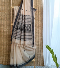 Load image into Gallery viewer, Light Beige N Black Cotton Baluchari Saree-Body N Pallu