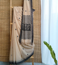 Load image into Gallery viewer, Light Beige N Black Cotton Baluchari Saree-Body