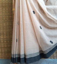 Load image into Gallery viewer, Light Beige N Black Cotton Baluchari Saree-Border