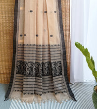Load image into Gallery viewer, Light Beige N Black Cotton Baluchari Saree-Pallu