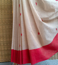 Load image into Gallery viewer, Light Beige N Red Mercerized Cotton Brocade Saree-Border