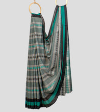 Load image into Gallery viewer, Light Grey With Black N Teal Dhonekhali Cotton Saree-Body