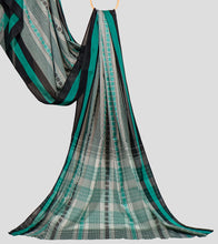 Load image into Gallery viewer, Light Grey With Black N Teal Dhonekhali Cotton Saree-Pallu