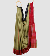 Load image into Gallery viewer, Light Olive Green Red N Black Begumpuri Cotton Saree-Body