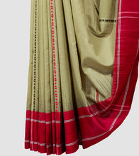 Load image into Gallery viewer, Light Olive Green Red N Black Begumpuri Cotton Saree-Border