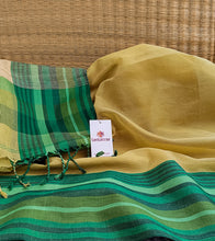 Load image into Gallery viewer, Limade Green Multi Green Border N Jute Ghicha Pallu Handloom Cotton Saree-Detail