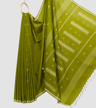 Lime Green Handloom Cotton Jamdani Saree-Body