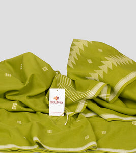 Lime Green Handloom Cotton Jamdani Saree-Detail