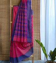 Load image into Gallery viewer, Magenta Pink N Royal Blue Mercerized Cotton Brocade Saree-Body N Pallu