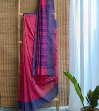 Load image into Gallery viewer, Magenta Pink N Royal Blue Mercerized Cotton Brocade Saree-Body