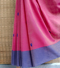 Load image into Gallery viewer, Magenta Pink N Royal Blue Mercerized Cotton Brocade Saree-Border