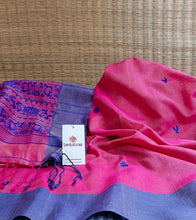 Load image into Gallery viewer, Magenta Pink N Royal Blue Mercerized Cotton Brocade Saree-Detail