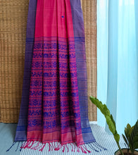 Load image into Gallery viewer, Magenta Pink N Royal Blue Mercerized Cotton Brocade Saree-Pallu