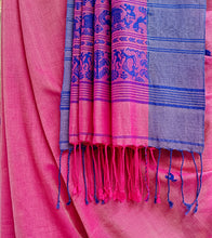 Load image into Gallery viewer, Magenta Pink N Royal Blue Mercerized Cotton Brocade Saree-Tassel