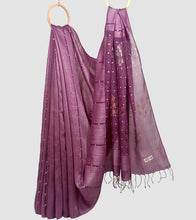 Load image into Gallery viewer, Mauve Matka Muslin Silk Shell Sequin Zari Jamdani Saree-Body