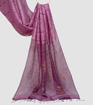Load image into Gallery viewer, Mauve Matka Muslin Silk Shell Sequin Zari Jamdani Saree-Pallu