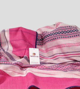 Mexican Pink N Midnight Blue Dhonekhali Cotton Saree-Detail