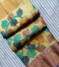 Load image into Gallery viewer, Mustard Ombre Hand Batik Kalamkari Zari Check Tussar Silk Saree-Blouse Piece