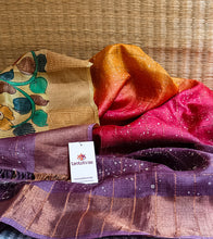Load image into Gallery viewer, Mustard Ombre Hand Batik Kalamkari Zari Check Tussar Silk Saree-Detail